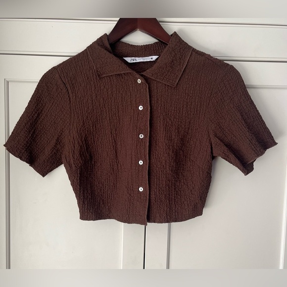 Zara Brown Textured Women's Crop Top Sz. XS - Picture 2 of 9